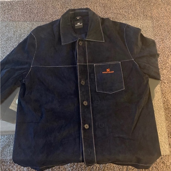Leather jacket blue size large like new - Picture 1 of 5